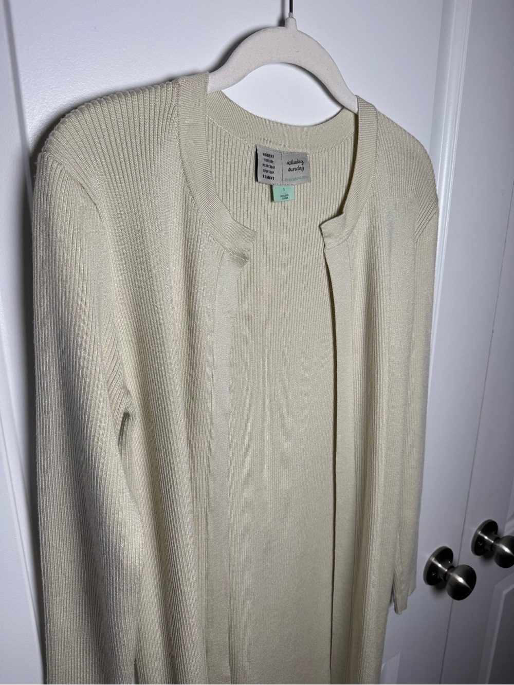 Saturday Sunday Anthropologie Ribbed Long Duster Cardigan Cream Small